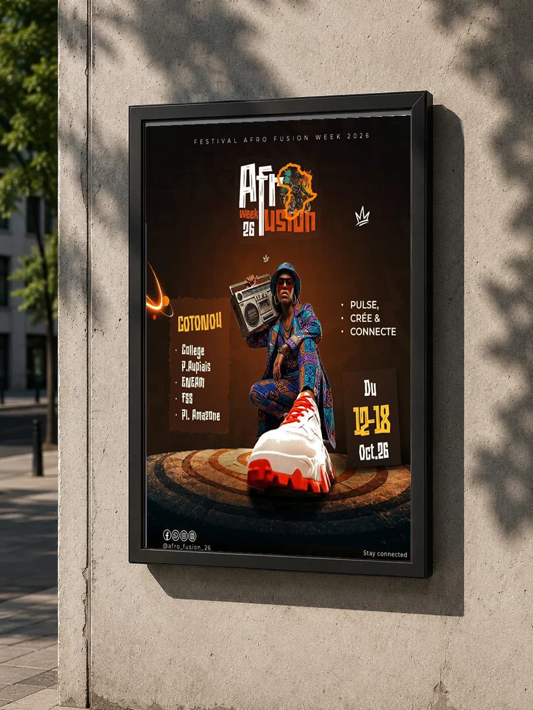 Affiche Afro Fusion Week réalisée par Sydney présentée sur un mockup mural